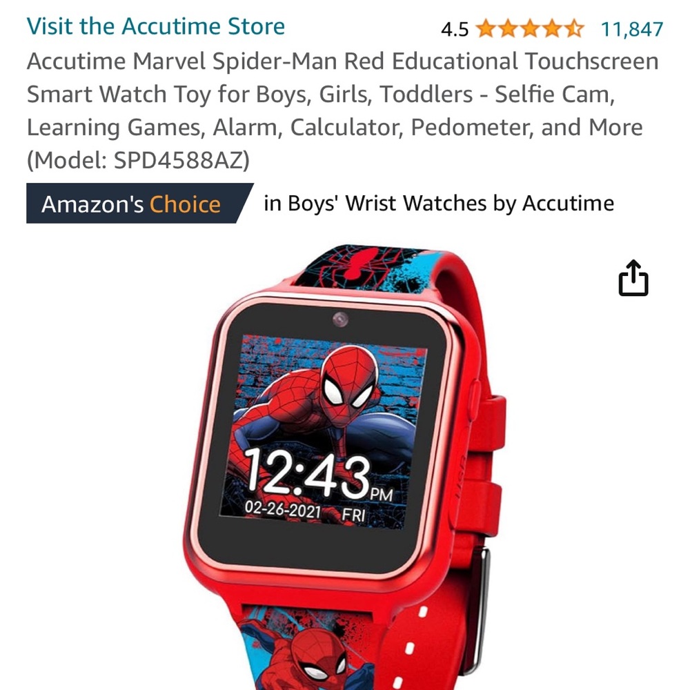 *EUC* Kids Accutime Marvel Spider-Man Touchscreen Smartwatch